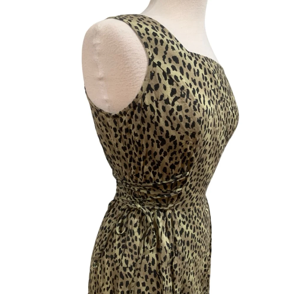 Vntg 90’s Women's Olivia Rose Green & Black Leopard Print Midi Dress, Size 8 - Picture 4 of 8